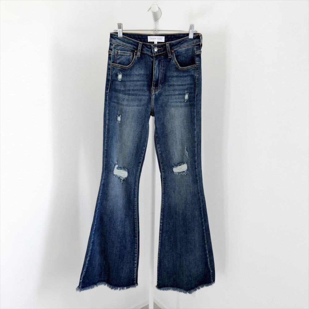 Risen Denim Jeans Size 5/27 Flare Distressed Blue Denim Western High Rise - Picture 3 of 8